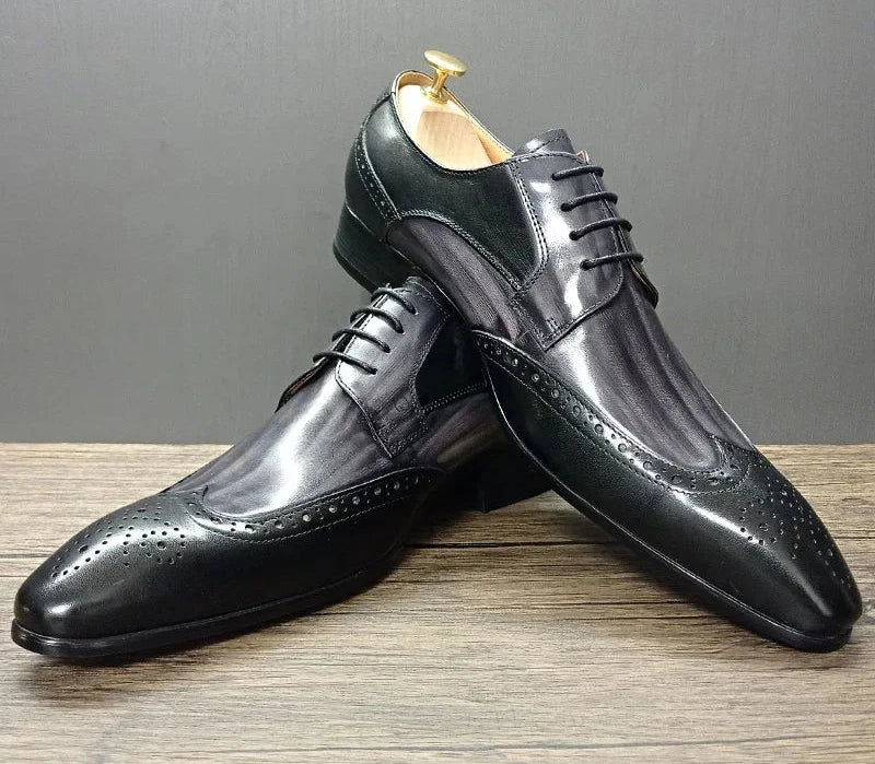 Black Mix Grey Pointed Toe Men's Leather Shoes