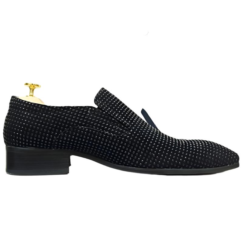 Black Rhinestones Suede Loafers