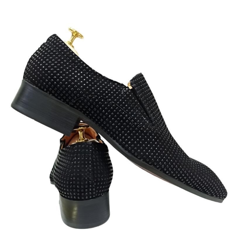 Black Rhinestones Suede Loafers