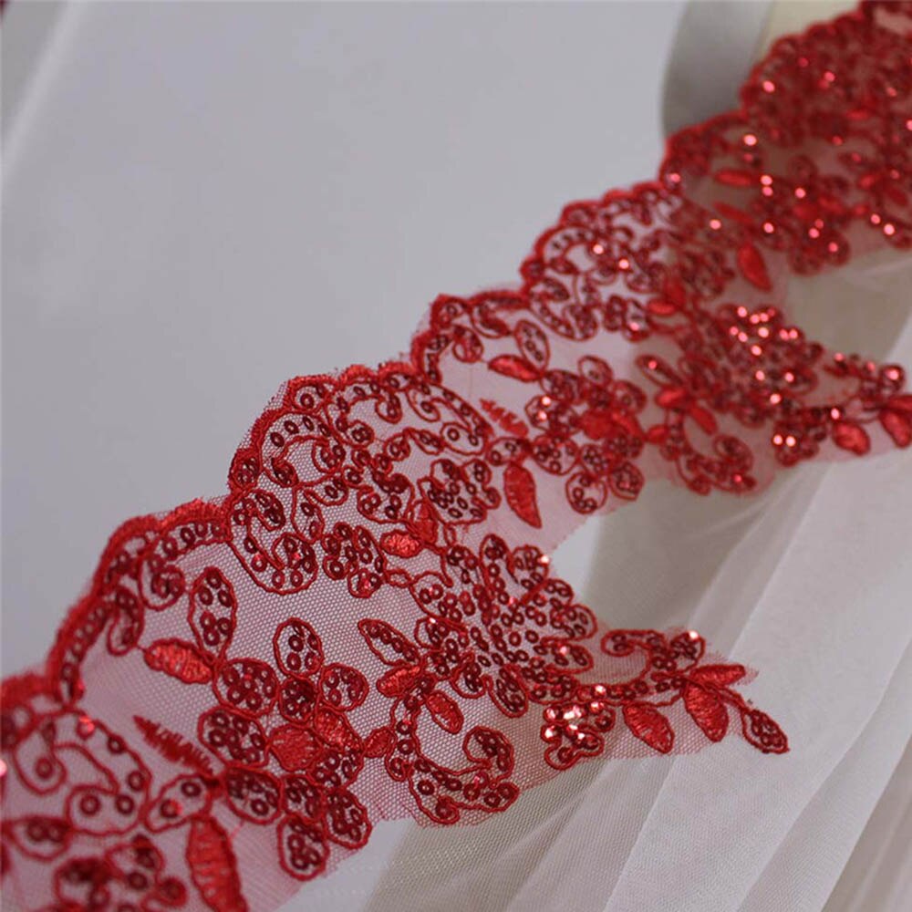 Bling Sequins Red Lace Bridal Wedding Veil red floral design