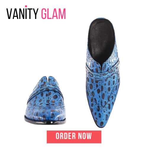 Blue Black Slip On Lizard Print Men Shoes