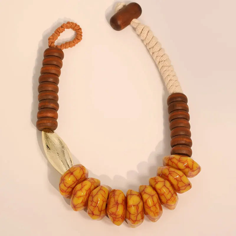 Bohemian Statement Beads Necklace – Trendy Beach Party Jewelry for Women Yellow