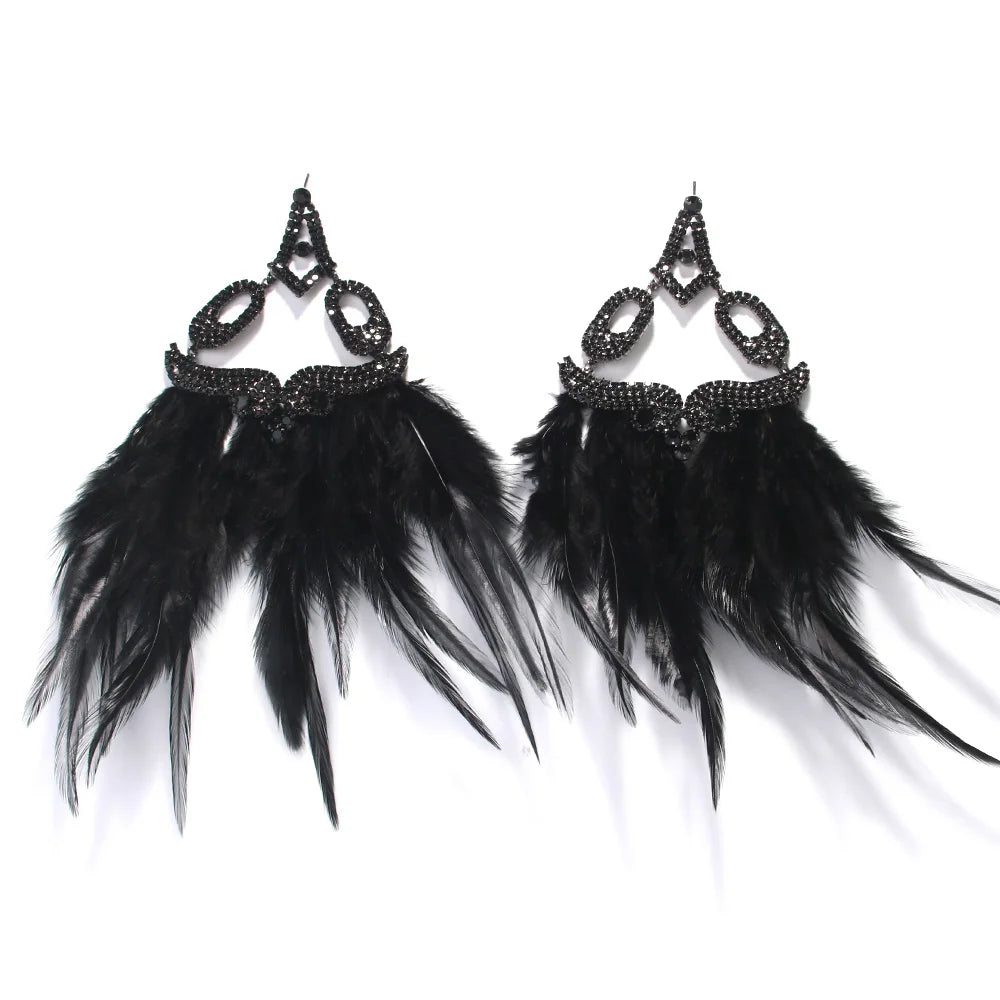 Boho Black Feather Dangle Earrings – Statement Jewelry for Belly Dance Fashion c