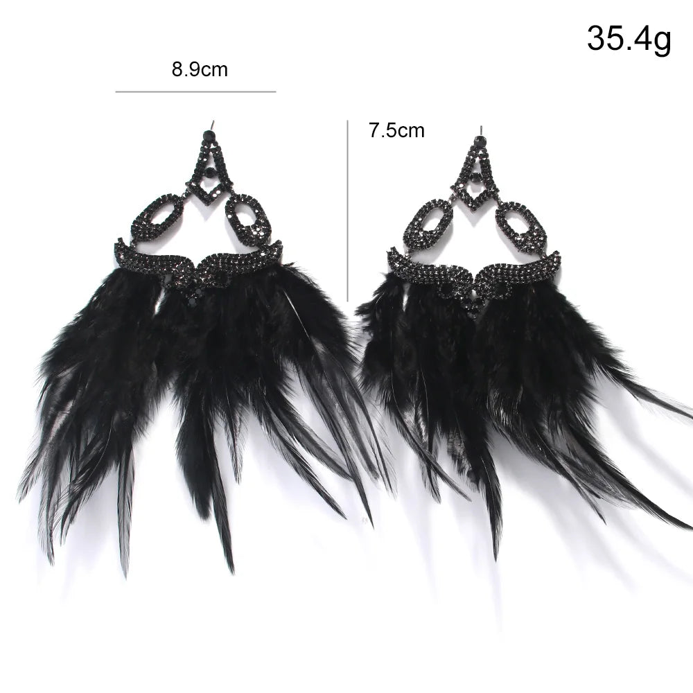 Boho Black Feather Dangle Earrings – Statement Jewelry for Belly Dance Fashion dimension