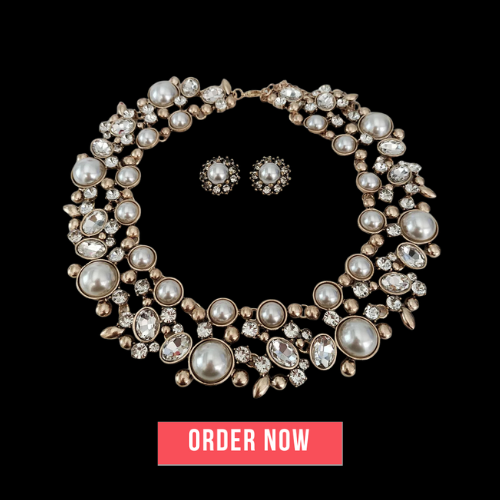 Statement Faux Pearls Choker Necklace Earrings Set – Boho Chic Festival Fashion Vanity Glam