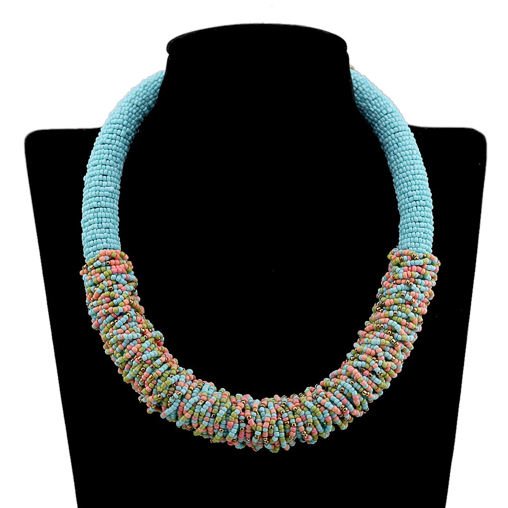 Fashion Boho Beaded Choker Necklace & Earrings – Handmade Jewelry Set for Women