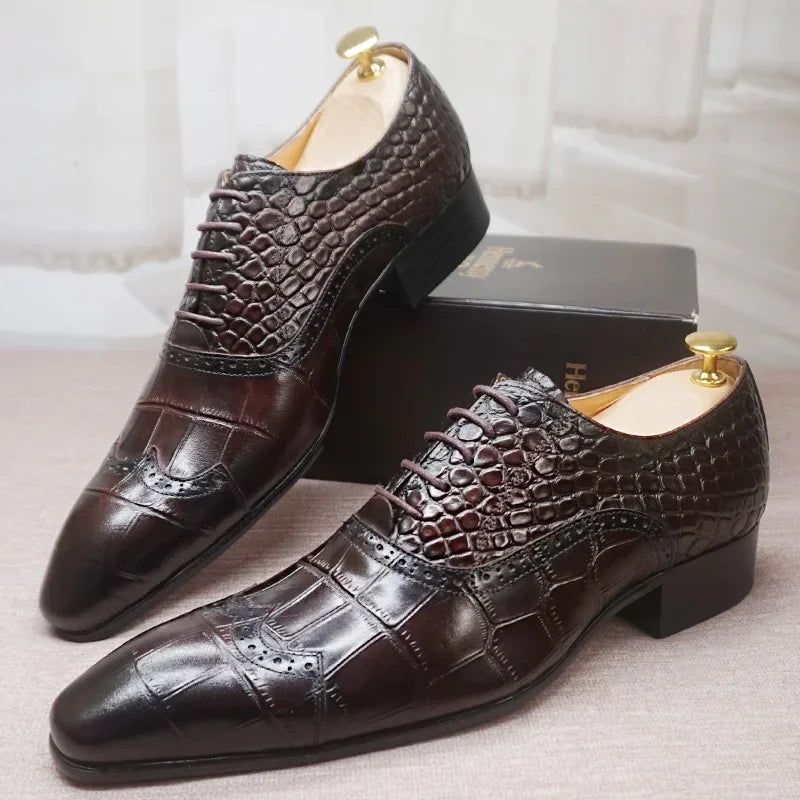 Brown Black Crocodile Prints Casual Men Shoes