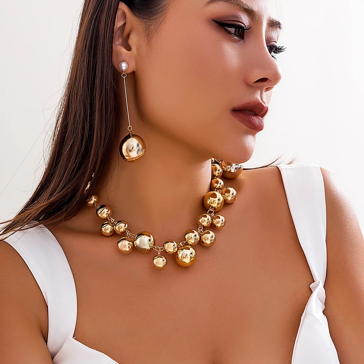 CCB Bead Jewelry Set – Chunky Grunge Chain & Drop Earrings a