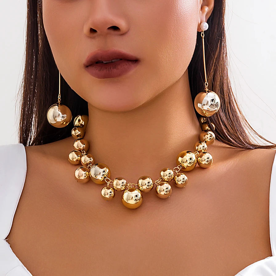 CCB Bead Jewelry Set – Chunky Grunge Chain & Drop Earrings model