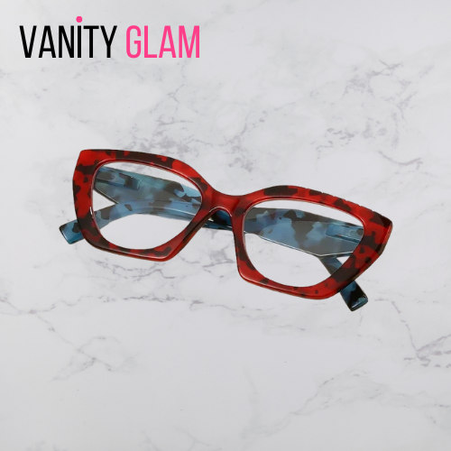 red blue clear lens vanity glam logo