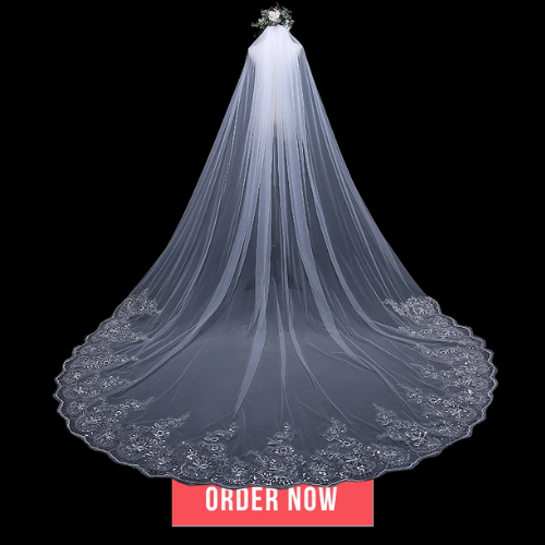 Cathedral Wedding Lace Appliqued Bridal Veils