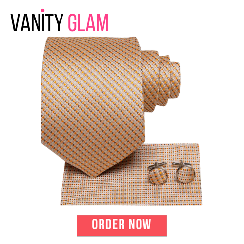 Champagne Striped Paisley Tie Set