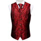 5PCS Classic Mens Wedding Suit Vest Set – Paisley Jacquard Silk Waistcoat Accessories Red