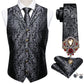 5PCS Classic Mens Wedding Suit Vest Set – Paisley Jacquard Silk Waistcoat Accessories Black