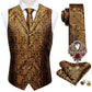 5PCS Classic Mens Wedding Suit Vest Set – Paisley Jacquard Silk Waistcoat Accessories Gold