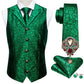 5PCS Classic Mens Wedding Suit Vest Set – Paisley Jacquard Silk Waistcoat Accessories Green