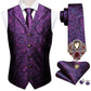 5PCS Classic Mens Wedding Suit Vest Set – Paisley Jacquard Silk Waistcoat Accessories Purple