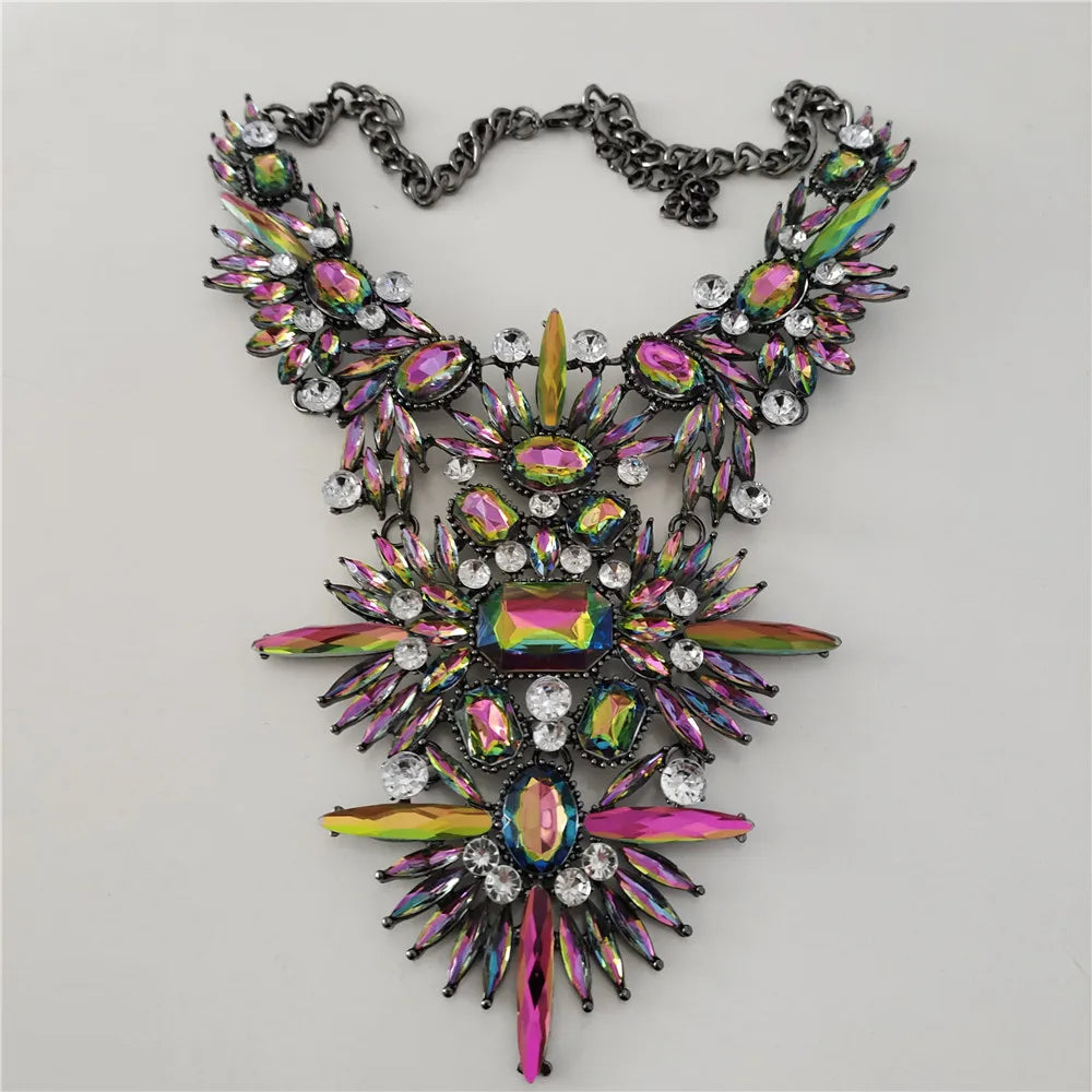Multicolor Colorful AB Maxi Large Collar Necklace