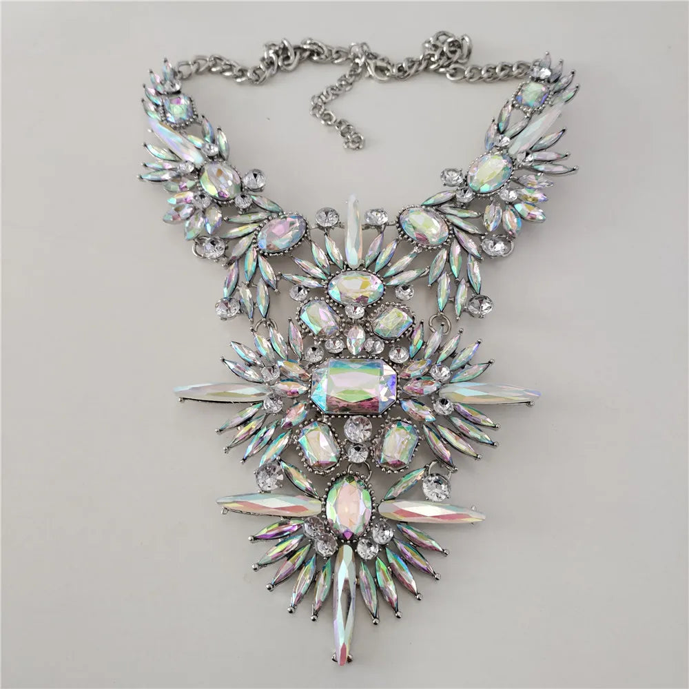 Silver Colorful AB Maxi Large Collar Necklace