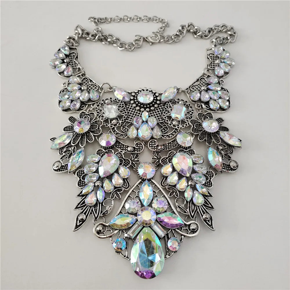 Silver Colorful AB Maxi Large Collar Necklace