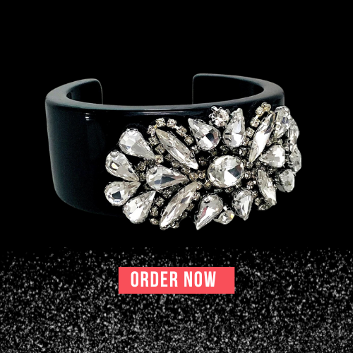 Crystal Beads Black Resin Bangle