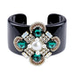 Green Crystal Beads Black Resin Cuff Bracelet