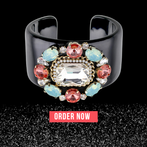 Colorful Crystal Beads Flower Statement Bangle