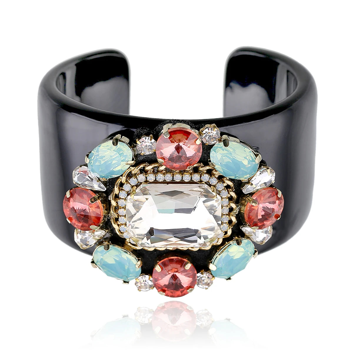 Colorful Crystal Beads Flower Statement Bangle