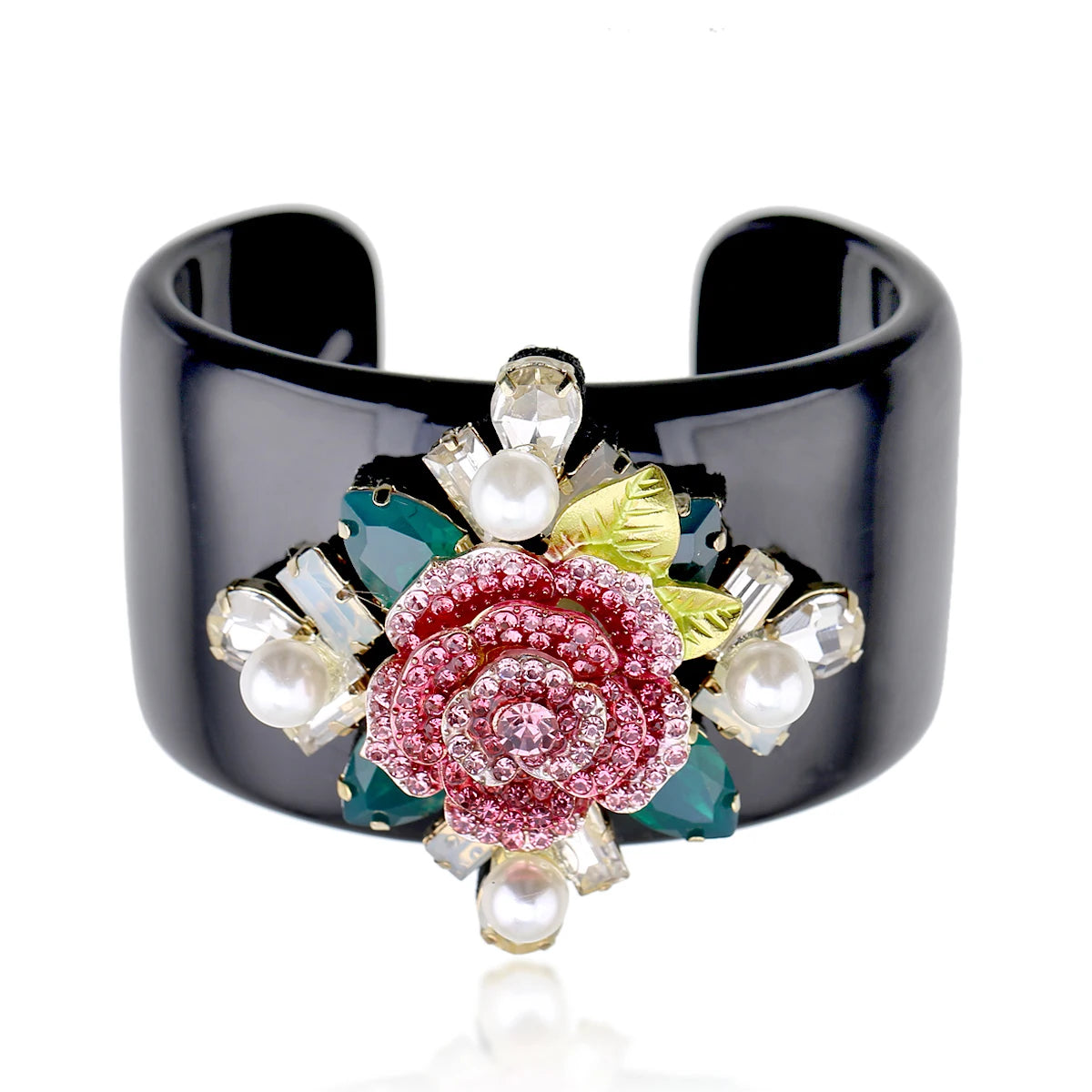 Colorful Crystal Beads Flower Statement Bangle