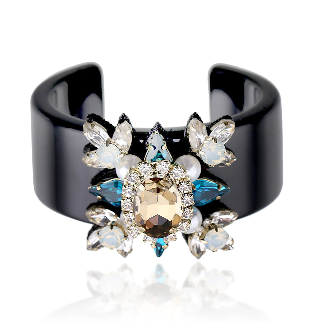 Blue Crystal Beads Flower Statement Bangle