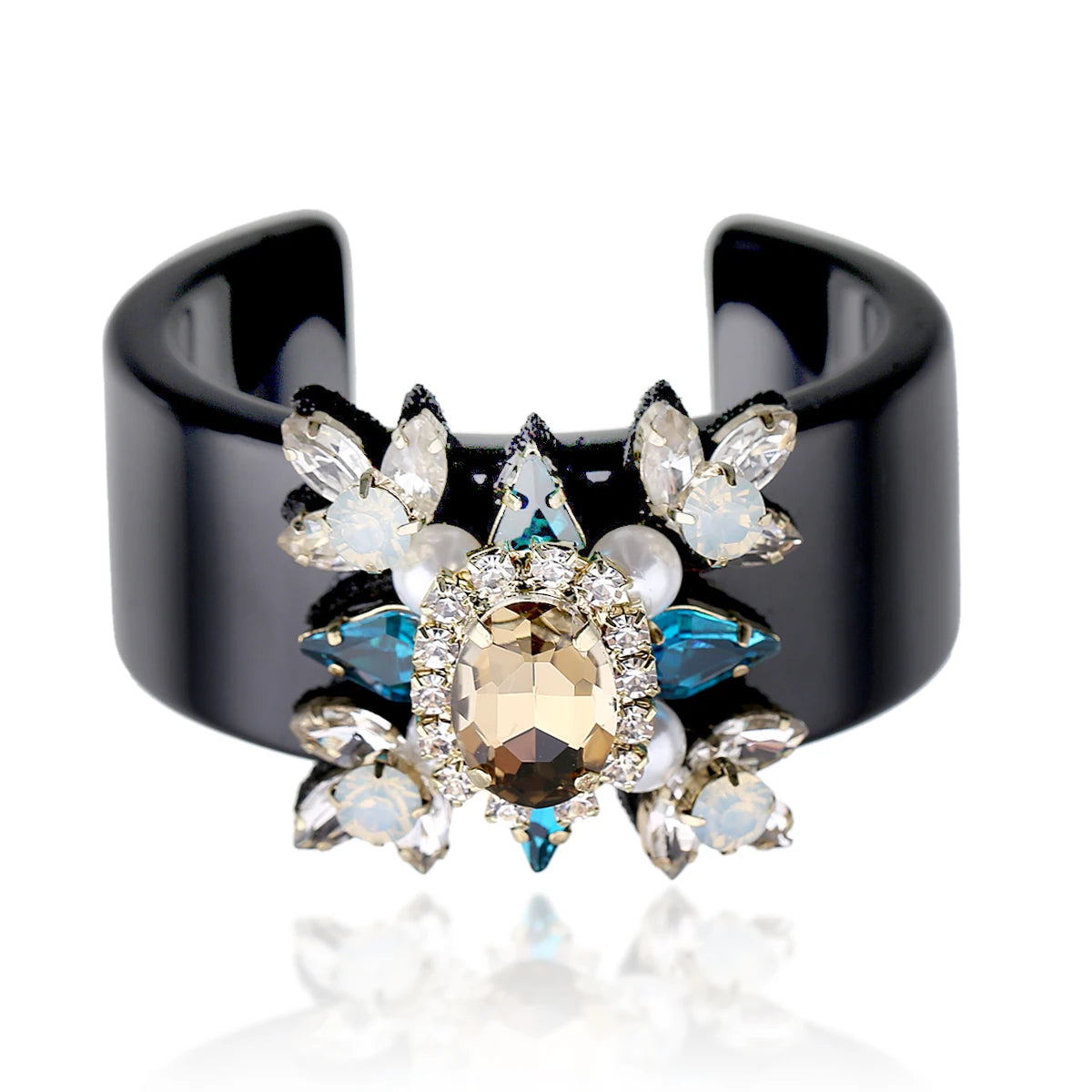 Blue Crystal Beads Flower Statement Bangle