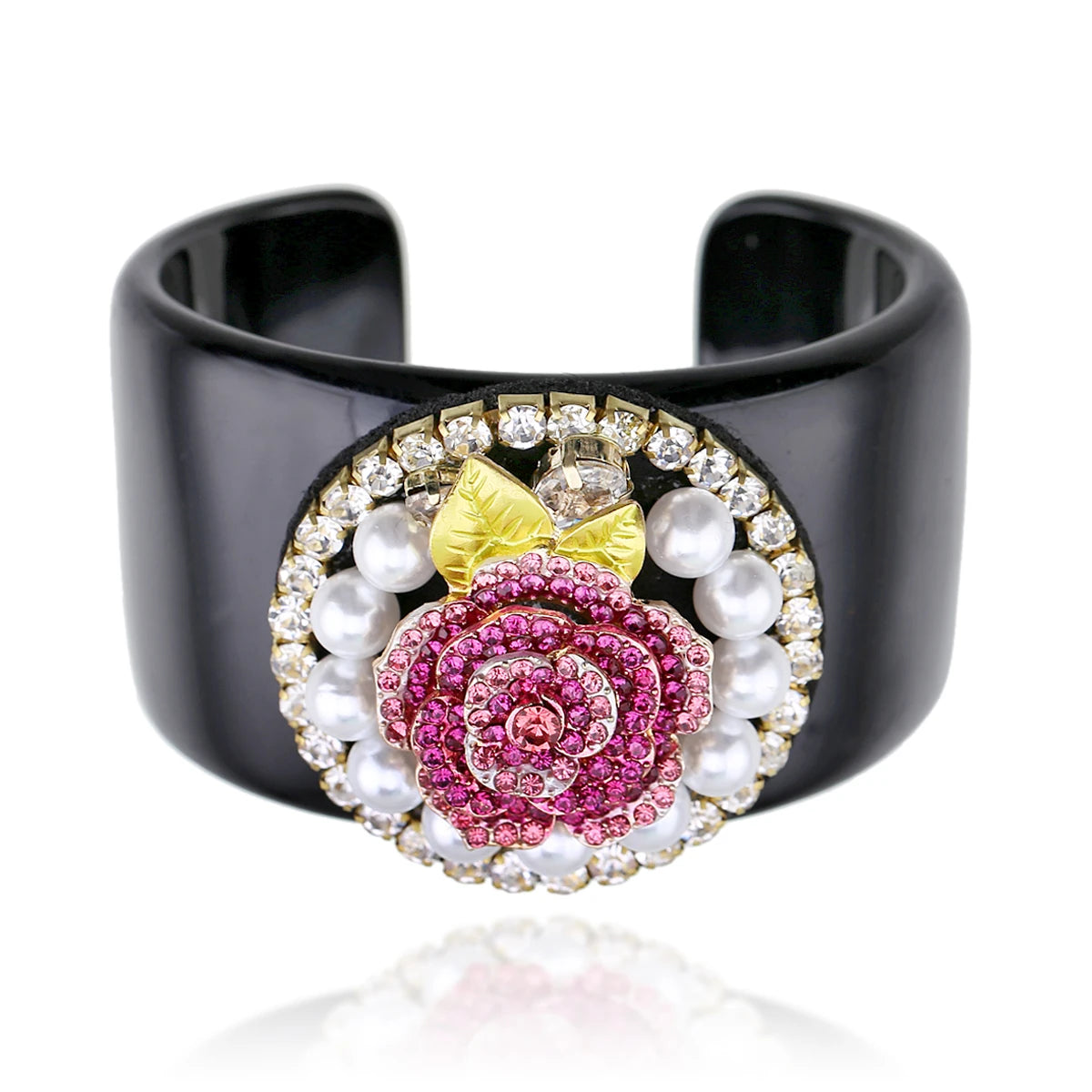 Pink Crystal Beads Flower Statement Bangle