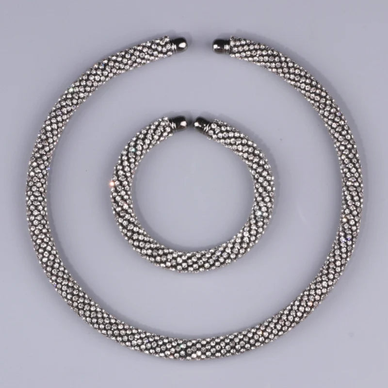 Silver Crystal Gold/Silver Plated Rhinestone Collar Necklace