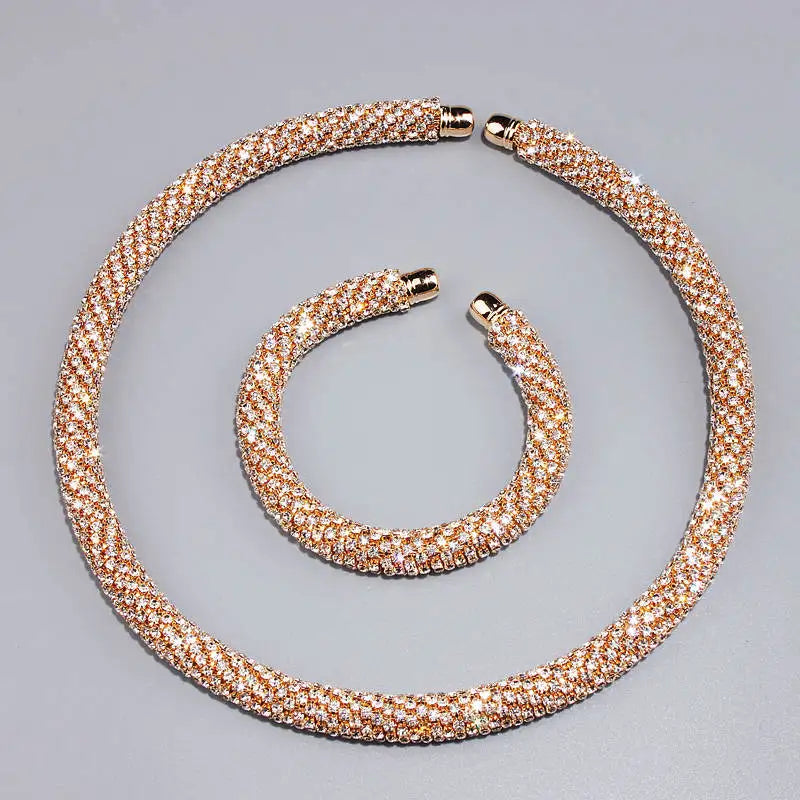 Crystal Gold/Silver Plated Rhinestone Collar Necklace