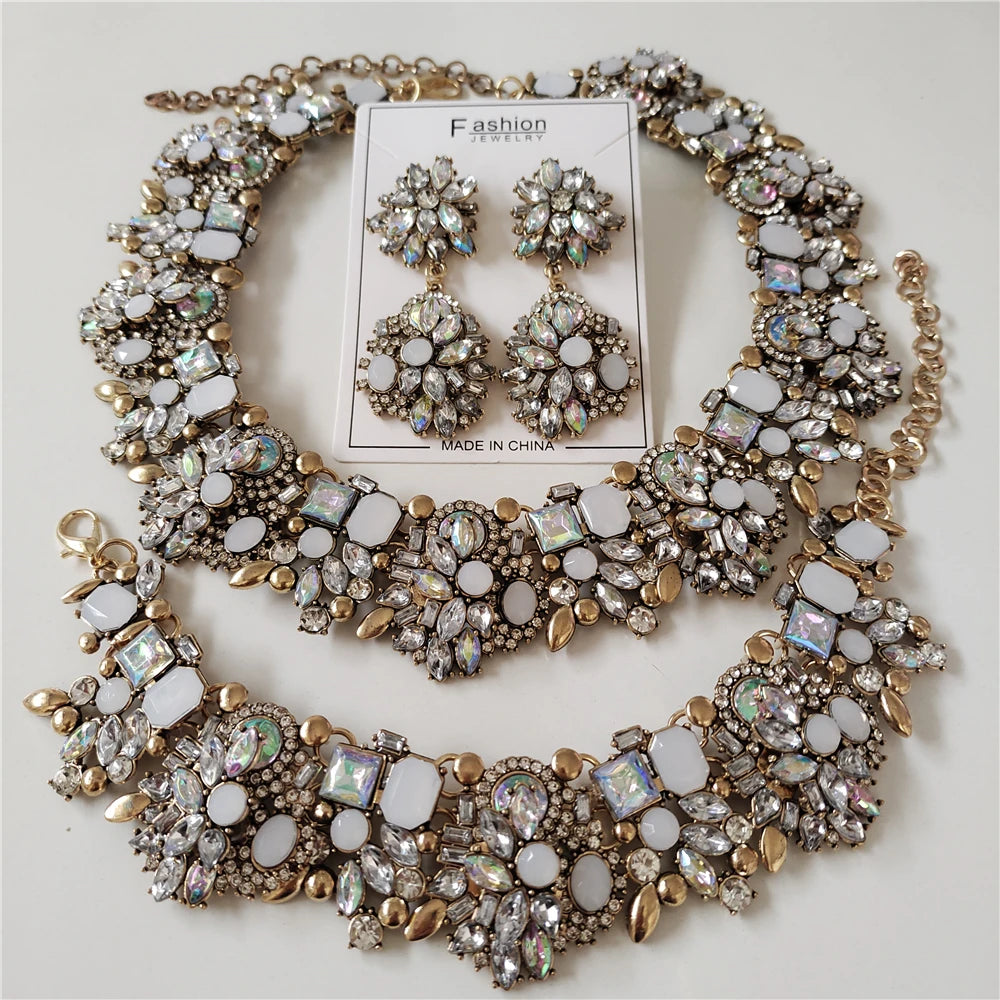 White Bridal Crystal Rhinestone Jewelry Sets