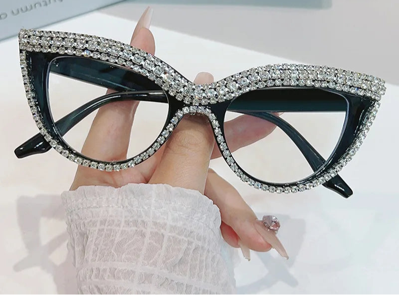 Crystal Sexy Diamond Cat Eye Glasses black