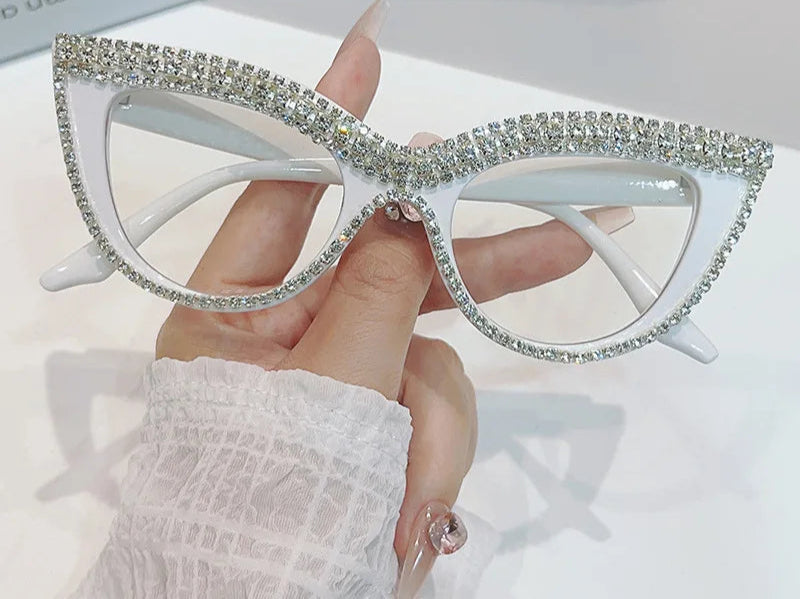 Crystal Sexy Diamond Cat Eye Glasses white