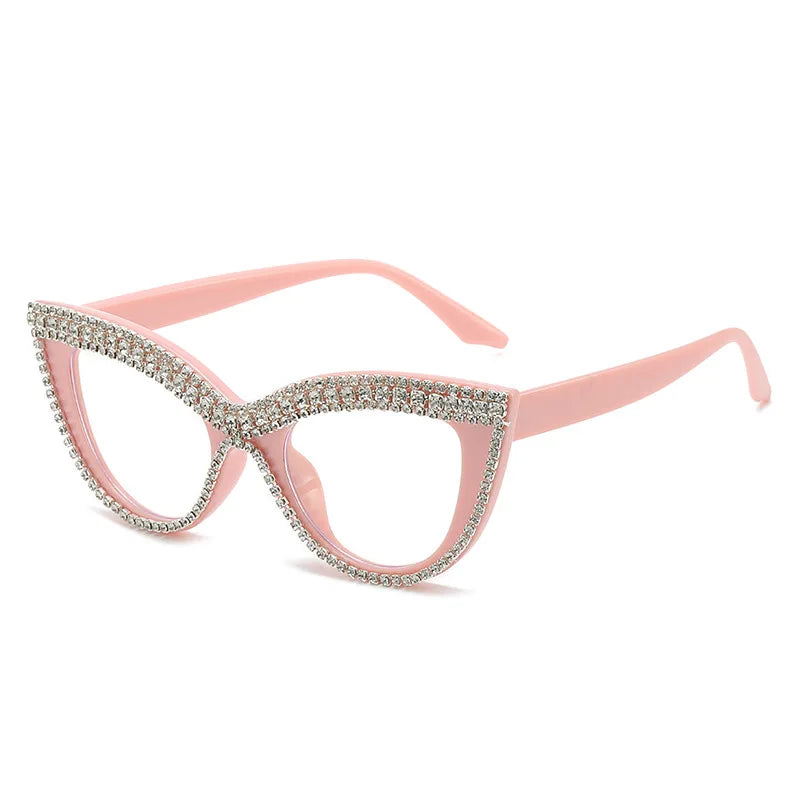 Crystal Sexy Diamond Cat Eye Glasses pink