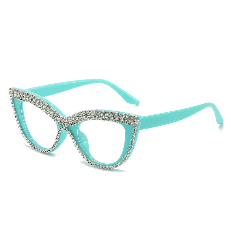 Crystal Sexy Diamond Cat Eye Glasses blue