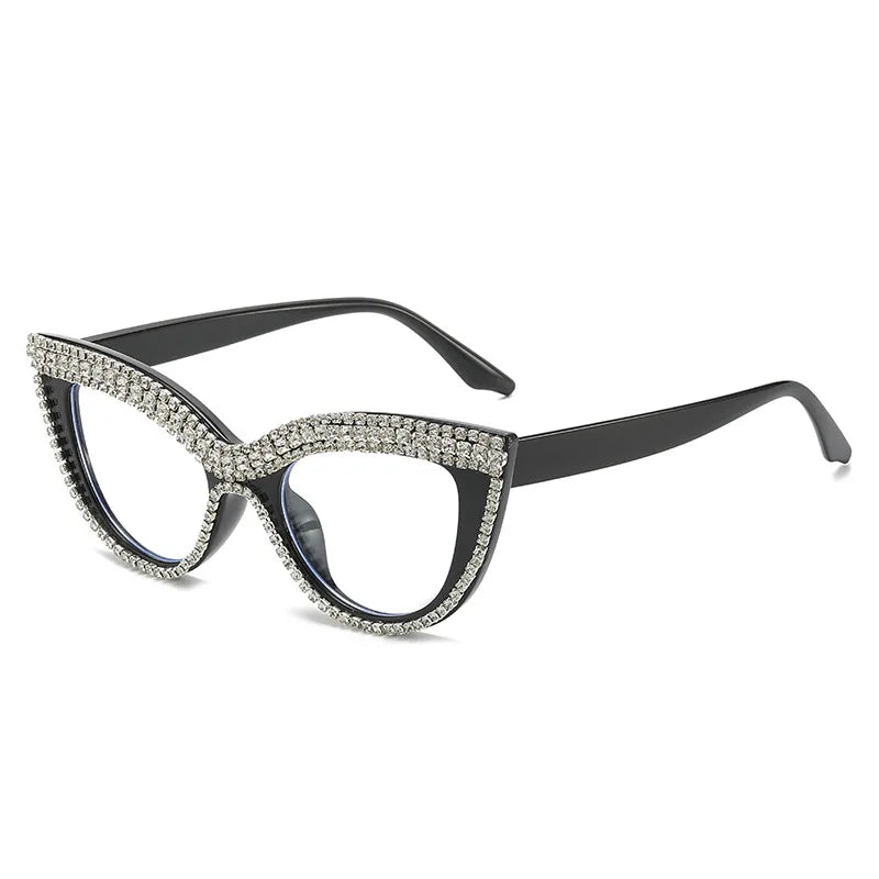 Crystal Sexy Diamond Cat Eye Glasses black