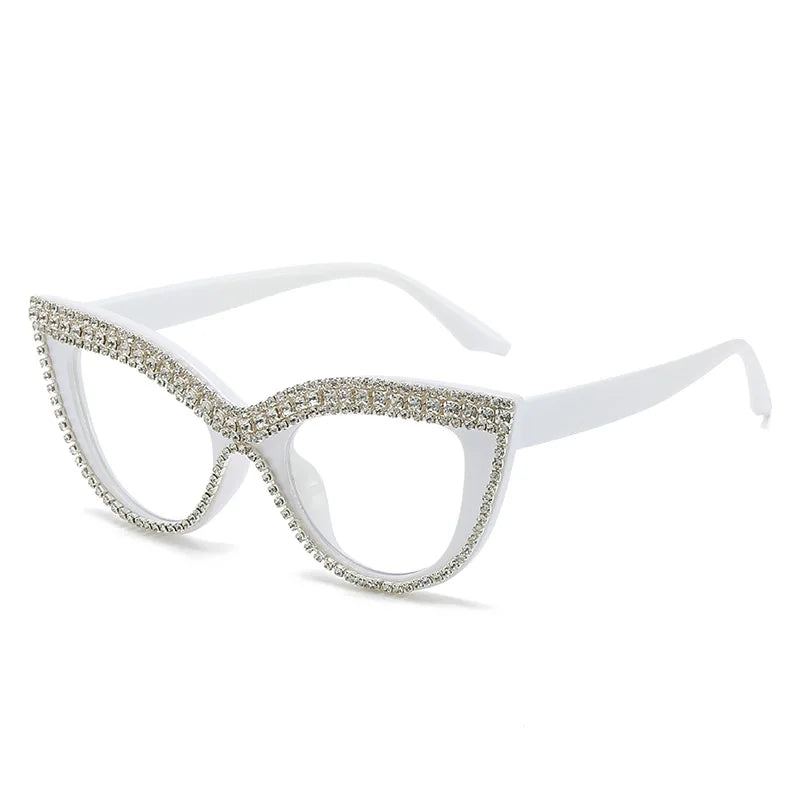 Crystal Sexy Diamond Cat Eye Glasses white