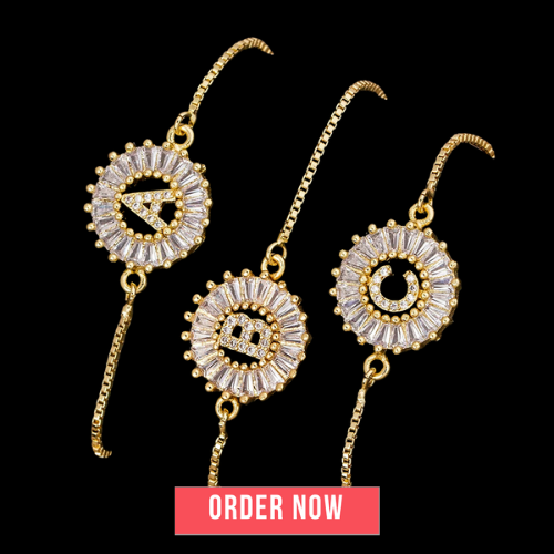 Cubic Zirconia A-Z Initial Charm Bracelet - Personalized Elegance Vanity Glam