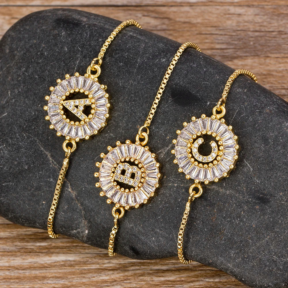 Cubic Zirconia A-Z Initial Charm Bracelet - Personalized Elegance