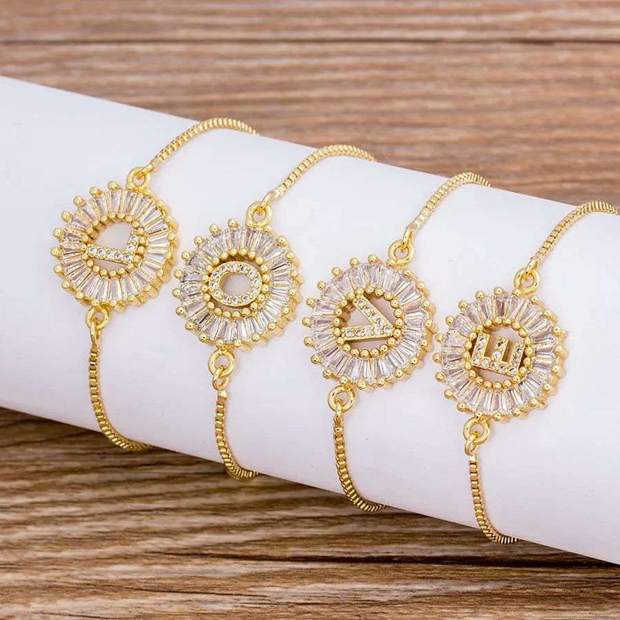 Cubic Zirconia A-Z Initial Charm Bracelet - Personalized Elegance Alphabet