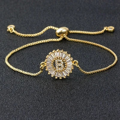 Cubic Zirconia A-Z Initial Charm Bracelet - Personalized Elegance B
