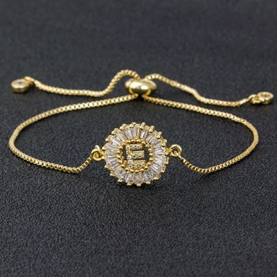 Cubic Zirconia A-Z Initial Charm Bracelet - Personalized Elegance E