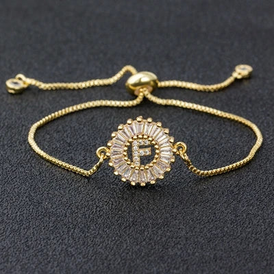 Cubic Zirconia A-Z Initial Charm Bracelet - Personalized Elegance F