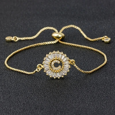 Cubic Zirconia A-Z Initial Charm Bracelet - Personalized Elegance C