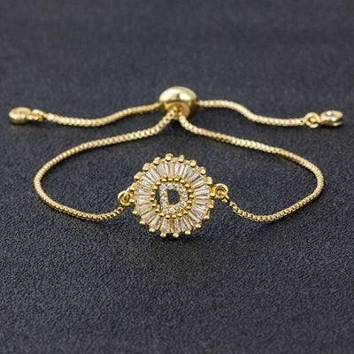 Cubic Zirconia A-Z Initial Charm Bracelet - Personalized Elegance D