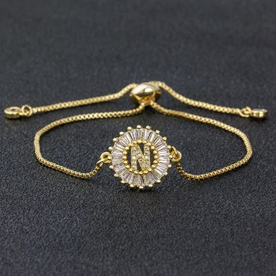 Cubic Zirconia A-Z Initial Charm Bracelet - Personalized Elegance N